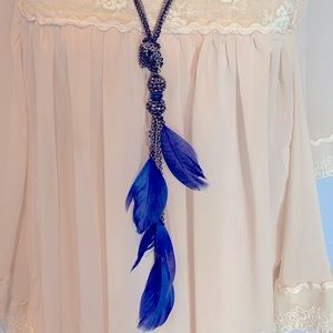 Blue feather necklace and Earring set